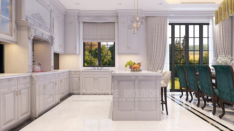 Tủ bếp gỗ tần bì phun sơn trăng Alkana cao cấp ấn tượng khiến bạn mê mẩn Tủ bếp màu trắng