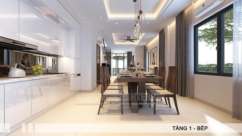 Mẫu tủ bếp gỗ công nghiệp màu trắng đẹp tạo nên một không gian rộng rãi kết hợp với đầy đủ những phụ kiện, thiết bị bếp tiện nghi mang đến cho gia đình sự thuận tiện cao nhất trong quá trình sử dụng. Tủ bếp gỗ công nghiệp và tủ bếp acrylic
