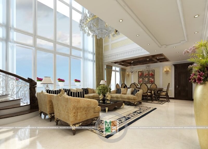 Mẫu thiết kế chung cư sang trọng kết hợp giữa màu sắc và ánh sáng với màu sắc đồng bộ, tạo sự tương phản nhất định và nổi bật lên phong cách của gia chủ. Thiết kế chung cư