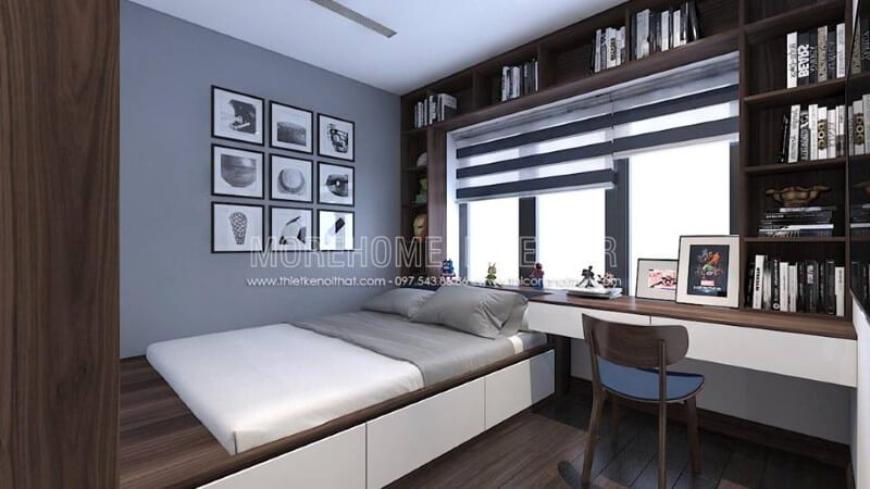 Ánh sáng được tận dụng tối đa giúp phòng con luôn được thông thoáng. Thiết kế chung cư