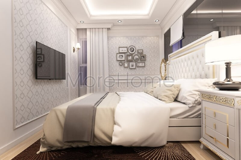 Mẫu giường ngủ gỗ tự nhiên đầu giường bọc da được coi là điểm nhấn cho một không gian riêng tư sang trọng và ấn tượng Mẫu nội thất chung cư đẹp