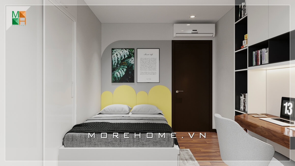 Mẫu giường sofa bọc vải khung gỗ hiện đại bố trí rất phù hợp với không phòng ngủ nhỏ chung cư, nhà phố. Mẫu nội thất chung cư đẹp