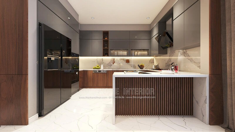 Tủ bếp gỗ An Cường đẹp sang trọng cho phòng bếp chung cư, nhà phố, biệt thự hiện đại. Thiết kế tủ bếp biệt thự sang trọng