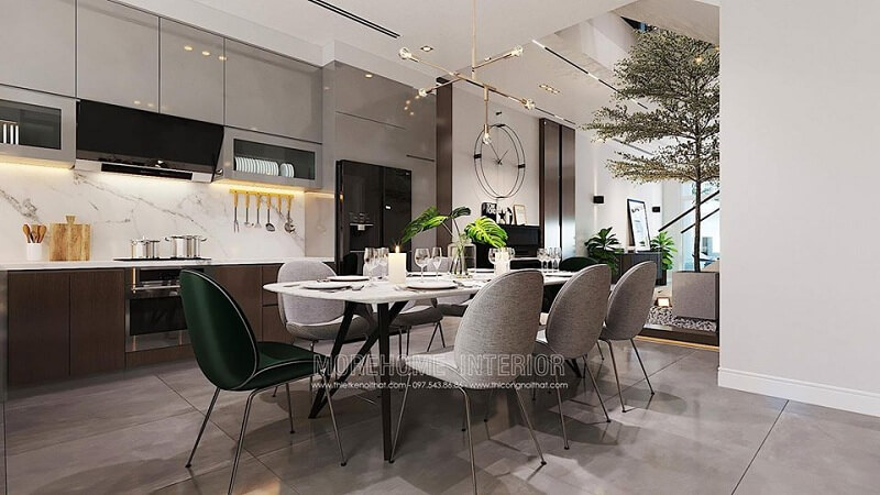 Mẫu thiết kế hệ tủ bếp biệt thự gỗ công nghiệp cao cấp mang đến sự tiện nghi cho không gian sống gia chủ với những tích hợp thông minh. Tủ bếp hiện đại