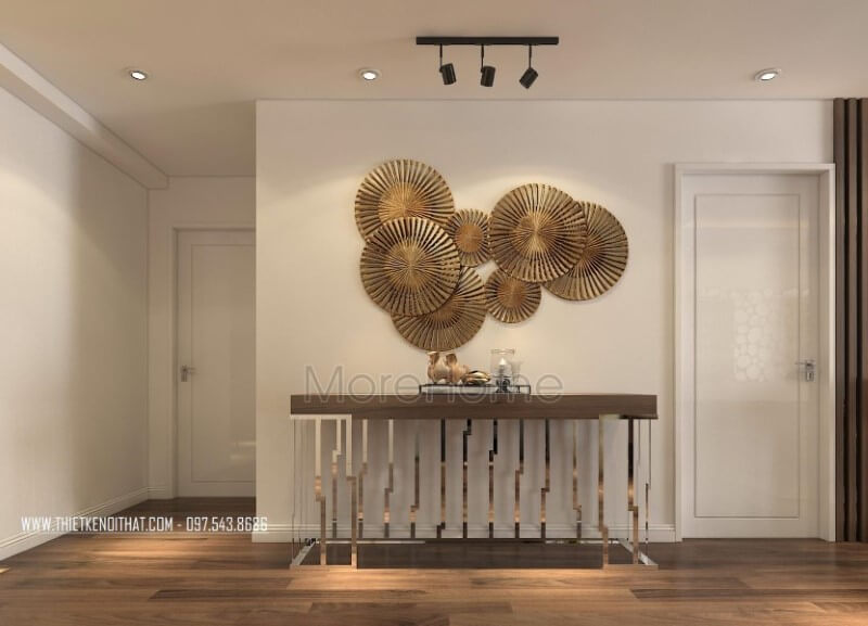 Mẫu kệ decor gỗ óc chó sang trọng, cao cấp tại căn hộ chung cư Imperia Garden Hà Nội thiết kế chung cư