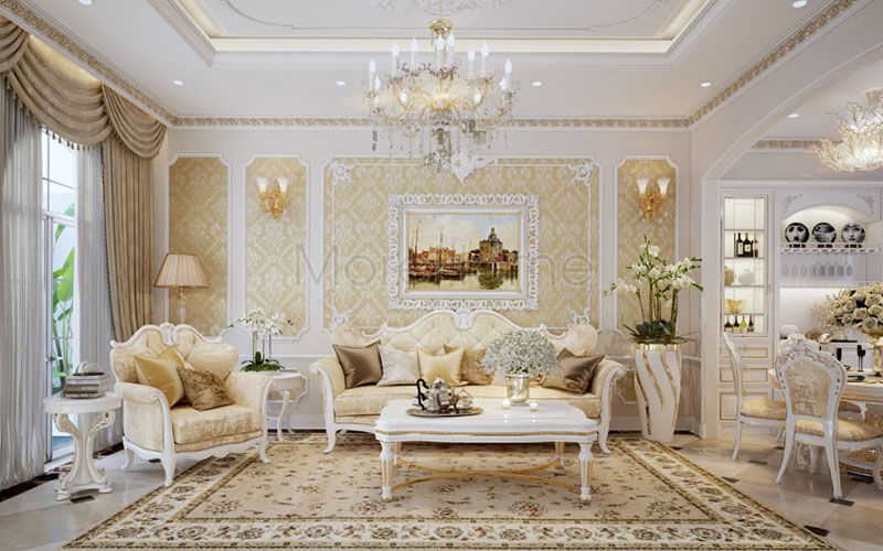 mẫu thiết kế nội thất phòng khách tân cổ điện, cao cấp mang lại không gian căn nhà thật sang trọng thiết kế chung cư