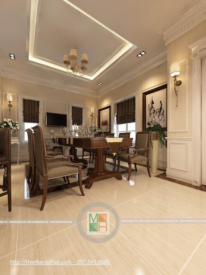 Thiết kế nội thất gỗ tự nhiên cao cấp cho phòng ăn biệt thự sang trọng Thiết kế phòng ăn biệt thự