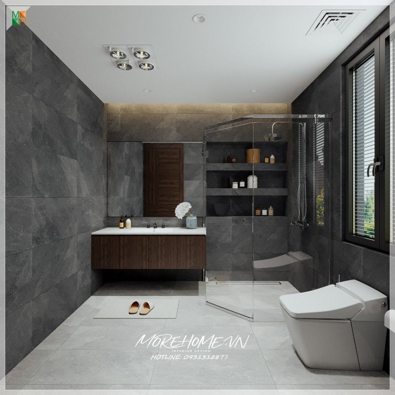 Trang trí phòng tắm với phong cách hiện đại nội thất sắp xếp phù hợp tiện nghi phục vụ tốt cho quá trình sử dụng sinh hoạt hằng ngày của gia chủ sự thoải mái