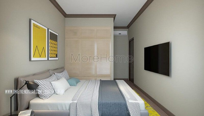 Giường ngủ gỗ công nghiệp thiết kế hiện đại, kiểu dáng đơn giản. Chất liệu gỗ công nghiệp luôn được ưa chuộng trong nội thất nhà ở chung cư