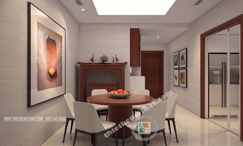 Mẫu thiết kế nội thất phòng ăn chung cư đẹp với bộ bàn ghế ăn đơn giản nhỏ gọn
