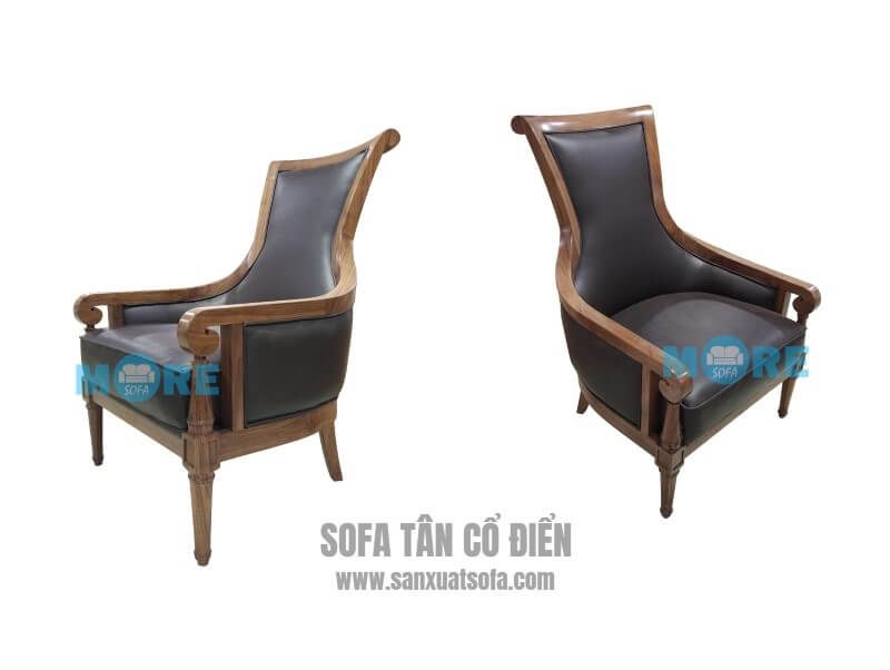 Sofa đơn Tân cổ điển MS-003 gỗ tự nhiên Óc chó, bọc da bò thật nhập khẩu với thiết kế độc đáo, lạ mắt tại biệt thự Greenbay, Hà Nội.