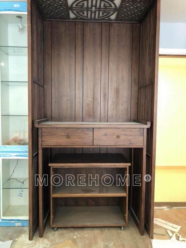 Sản phẩm thi công bàn thờ gia tiên hiện đại đẹp bằng gỗ tự nhiên cho nhà chung cư