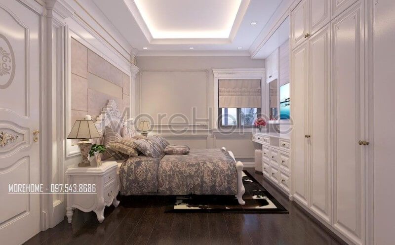 Mẫu giường ngủ gỗ tự nhiên đươc thiết kế theo phong cách tân cổ điển trau chuốt tới từng góc cạnh