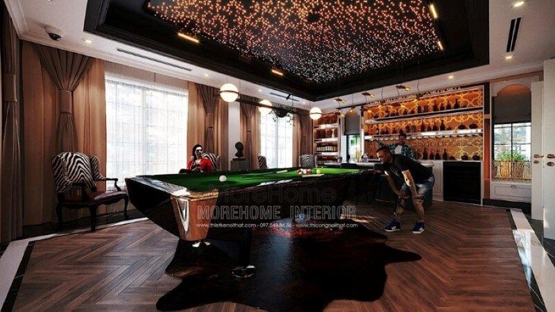 Bố trí nội thất phòng giải trí đẹp, sang trọng, đẳng cấp tại biệt thự cao cấp Hải Phòng.
