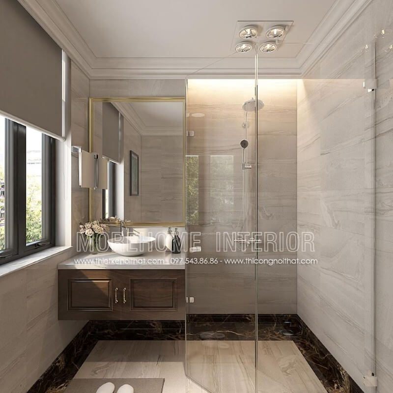 Đá nhân tạo cao cấp ốp tủ lavabo được coi là sự lựa chọn hoàn hảo ở không gian nhà tắm sang trọng