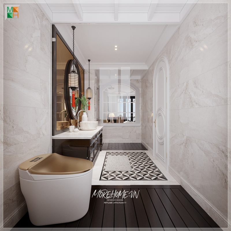 Bàn đá lavabo mang đến sự tiện nghi sang trọng và thoáng mát mỗi hkhi bước chân vào căn phòng.