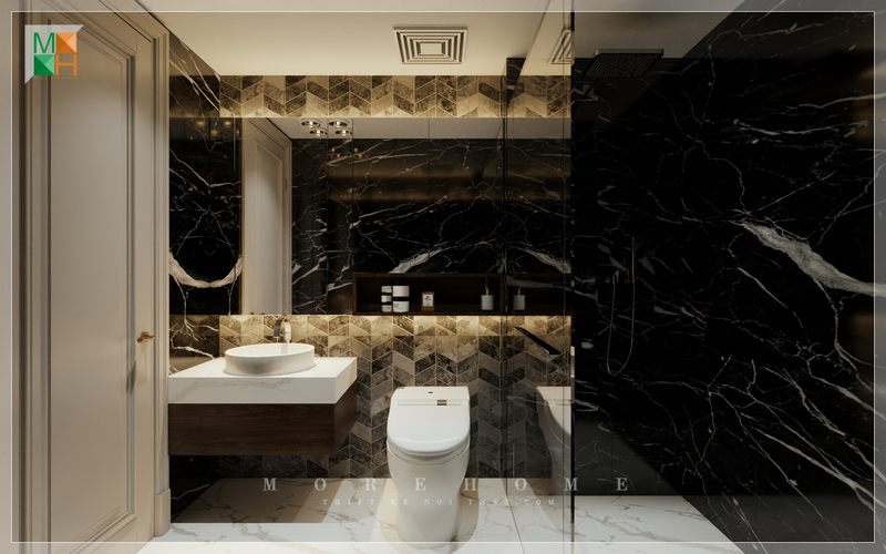 Kệ tủ lavabo treo tường gỗ công nghiệp mặt đá trắng hiện đại được sử dụng rộng rãi bởi sự tối ưu và thẩm mỹ mang lại cho không gian