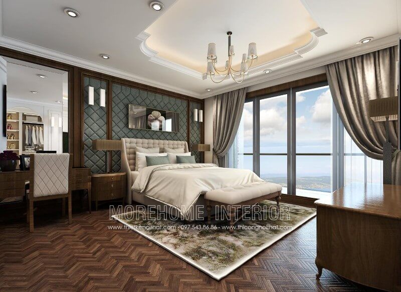 Thiết kế giường ngủ bố mẹ đầy ấn tượng, khung giường được làm từ chất liệu gỗ cao cấp kết hợp bọc da mang đến cho người sử dụng cảm giác dễ chịu và thoải mái