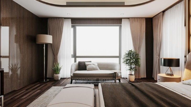 Làm đẹp không gian nội thất phòng ngủ của bạn với mẫu sofa phòng ngủ bọc vải sang trọng này
