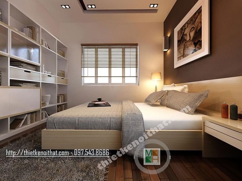 Mẫu kệ sách kết hợp trang trí hiện đại, đa năng cho phòng ngủ