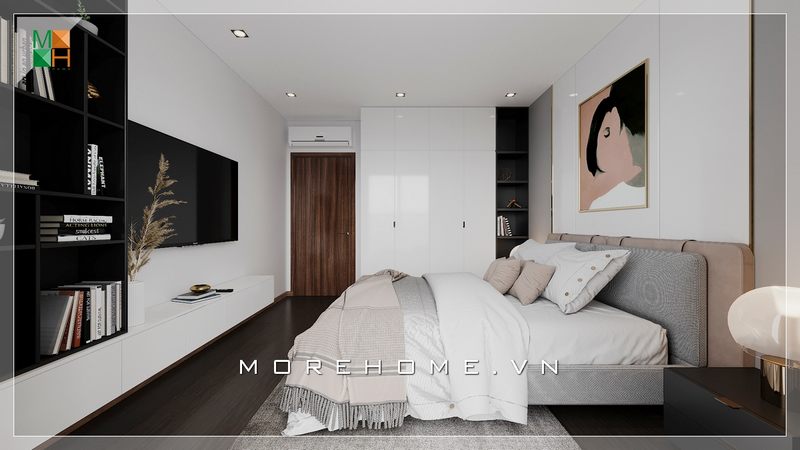 Mẫu thiết kế tủ quần áo kết hợp kệ trang trí phòng ngủ hiện đại rất đẹp mắt và sang trọng.